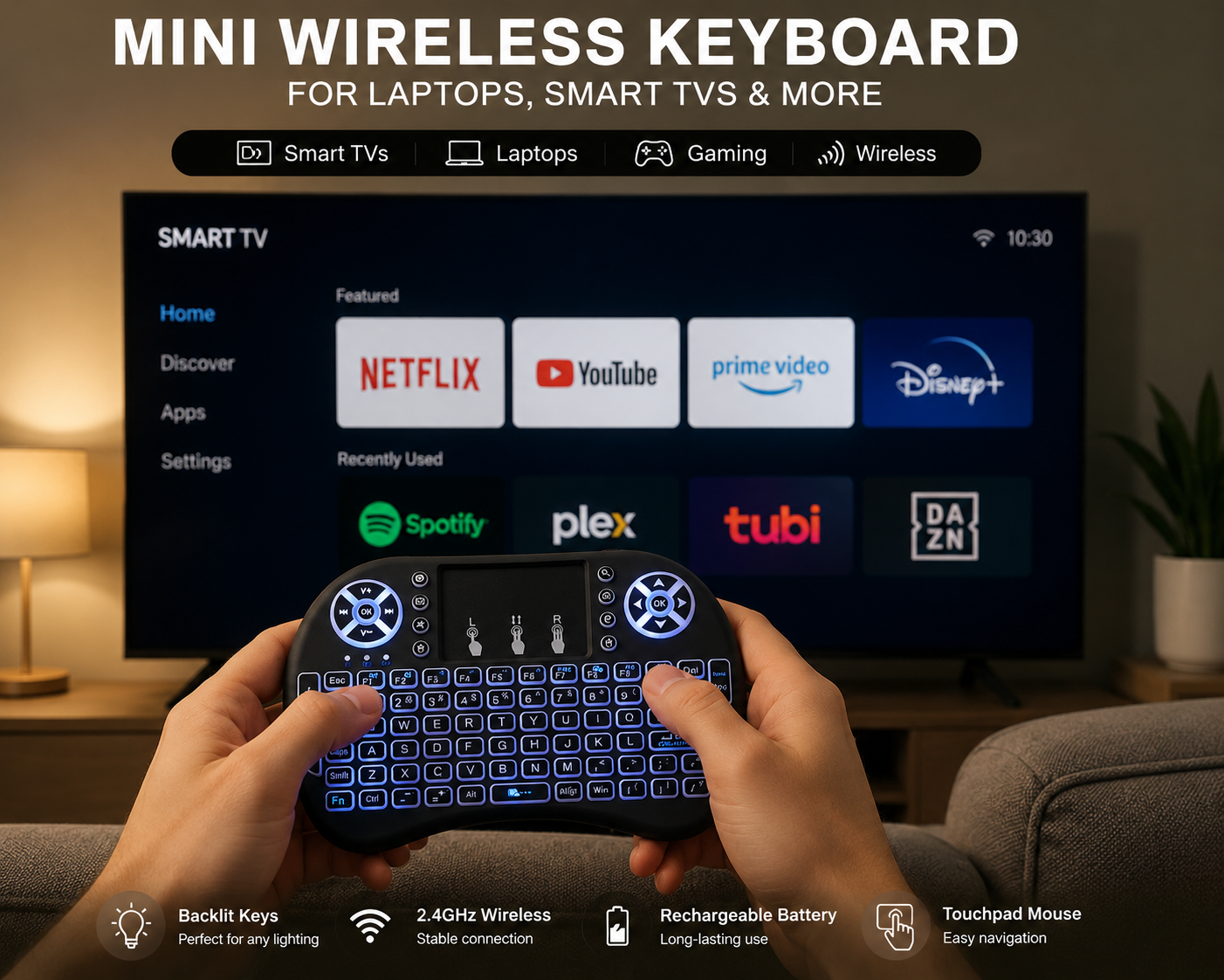 Mini wireless keyboard with touchpad